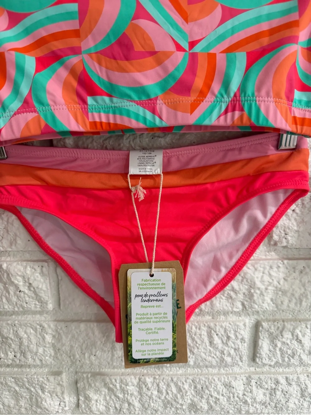 Snapper Rock Girls' Geo Melon Long Sleeve Swim Set in Coral, Turquoise & Pink